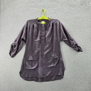Anthropologie Edme & Esyllte Women Blouse M Purple Silk‎ Tunic Roll Tab